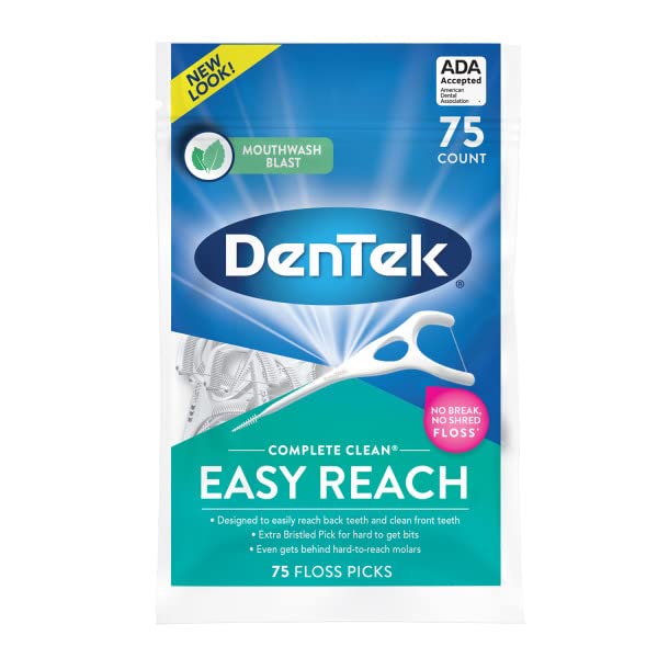 DenTek Complete Clean Easy Reach Floss Picks, Advanced Fluoride Coating, Mouthwash Blast Flavor, 75 ct. (Pack of 4) - Image 2