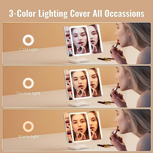 EASEHOLD Makeup Mirror with Lights, Rechargable Lighted Vanity Mirror with 116 LEDs, 1X/2X/3X Magnifying, 3-Color Mirror with LED Lights,5000 mAh Lighted Makeup Mirror, Adjustable Brightness/Angle - Image 4