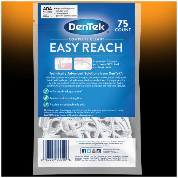 DenTek Complete Clean Easy Reach Floss Picks, Advanced Fluoride Coating, Mouthwash Blast Flavor, 75 ct. (Pack of 4) - Image 8