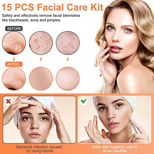 Pimple Popper Tool Kit, IUMAKEVP 15 PCS Professional Stainless Steel Blackhead Remover Comedone Extractor Tools for Removing Zit on Face - Acne Removal Kit with Metal Case (Silver) - Image 5