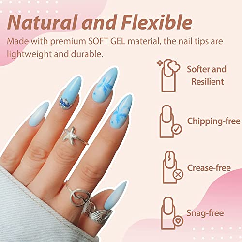 UNA GELLA Almond Fake Nails 216pcs Almond Press on Nails Pre-shape Almond Nails Tips for Full Cover Acrylic Almond Nails French False Nails For Nail Extension Nail Art, DIY Salon 12 Sizes Gelly Tips - Image 2