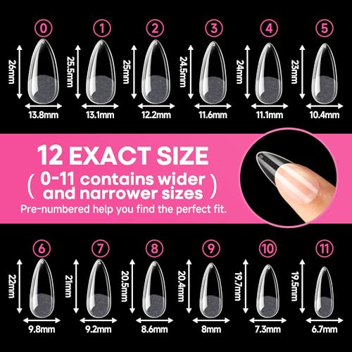 UNA GELLA Almond Fake Nails 216pcs Almond Press on Nails Pre-shape Almond Nails Tips for Full Cover Acrylic Almond Nails French False Nails For Nail Extension Nail Art, DIY Salon 12 Sizes Gelly Tips - Image 6