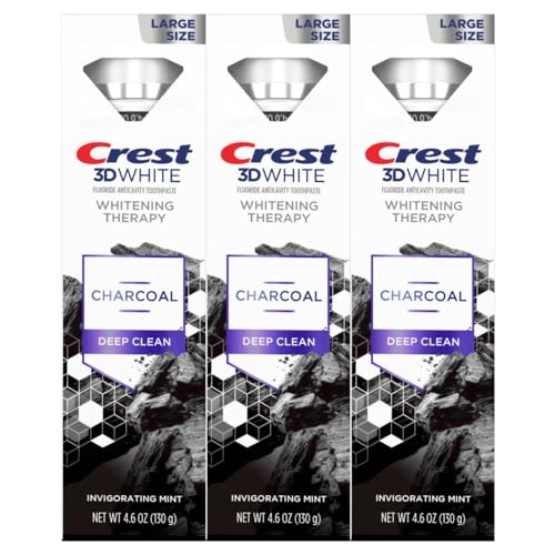 Crest 3D White Whitening Therapy Charcoal Deep Clean Invigorating Mint Teeth Whitening Toothpaste, 4.6 oz Pack of 3, Anticavity Fluoride Toothpaste, Gently Brightens Teeth, Strengthens Enamel - Image 2