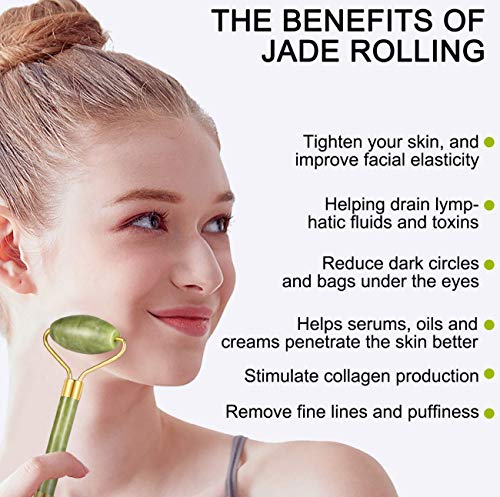 4-pcs Jade Roller & Gua Sha Set, Facial Roller Massager with Gua Sha Scraping Tool, Jade Stone Massager for Anti-aging, Slimming & Firming, Rejuvenate Face and Neck, Remove Wrinkles & Eye Puffiness - Image 2