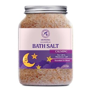 Calming Bath Salts 46 Oz - 1300g - w/Sandalwood & Lavender & Bergamot Essential Oils - Natural Bath Sea Salts 1.3 kg - Good Sleep - Relaxing - Body Care - Beauty - Aromatherapy