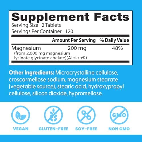 Doctor's Best High Absorption Magnesium Glycinate Lysinate, 100% Chelated, Non-GMO, Vegan, Gluten & Soy Free, 100 mg, 240 Count - Image 2