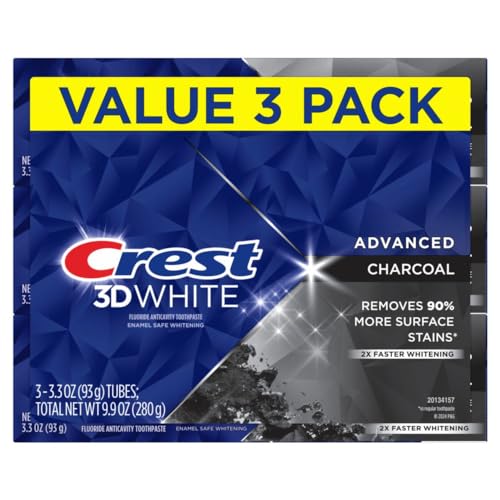 Crest 3D White Advanced Charcoal Teeth Whitening Toothpaste with Fluoride, 3.3 oz, Pack of 3 - Image 2