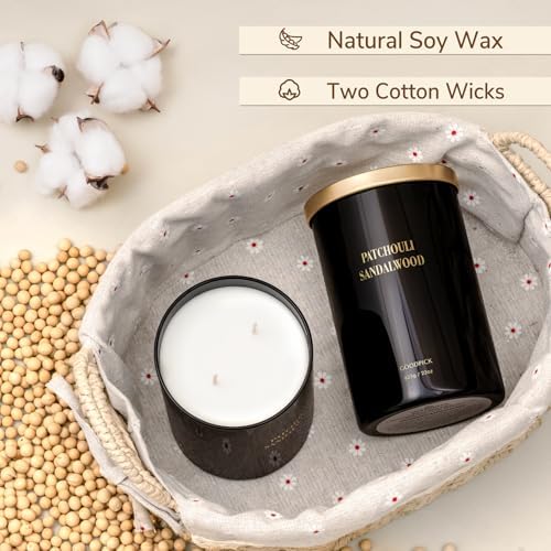 Goodpick Patchouli Sandalwood Candles 22 oz, Candles for Home Scented, Black Soy Candles, Mens Scented Candles, Large Jar Candle, Luxury Aromatherapy Candle, Gifts for Him, Boyfriend, Dad, 2 Wicks - Image 4