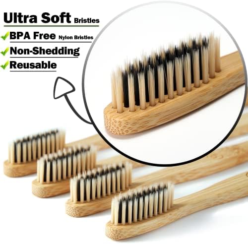 20 Count Bamboo Toothbrushes (Soft+Medium), Natural Wood Toothbrushes Bulk, Eco-Friendly, BPA Free, Biodegradable & Compostable Charcoal Wooden - Reusable Travel Toothbrushes - Image 3