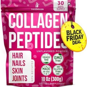 Collagen Peptides Powder for Women Hydrolyzed Collagen Supplements Types I - III Non-GMO Grass-Fed Gluten-Free Kosher Pareve Unflavored Easy to Mix Drink Healthy Hair Skin Joints Nails 10 Oz
