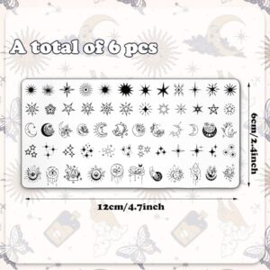 Whaline 6Pcs Sun Moon Star Nail Plates Stamping Set Groovy Stamp Templates Nail Art Plates for DIY Print Manicure Salon Design Gift Supplies