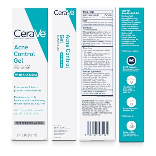 CeraVe Acne Control Gel, 2% Salicylic Acid Acne Treatment With Glycolic Acid + Lactic Acids + Niacniamide, Acne Gel Helps Clear Acne Blemishes Without Over Drying, Alcohol Free & Oil Free, 1.35 Fl Oz - Image 7