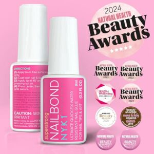 Super Strong Nail Glue for Press On Nails, Nail Tips & Acrylic Nails (8ml) NYK1 Nail Bond Brush On Nail Glue for Press Ons, Long Lasting Nail Glue for Acrylic Nails Fake Nails Tips Nail Glue