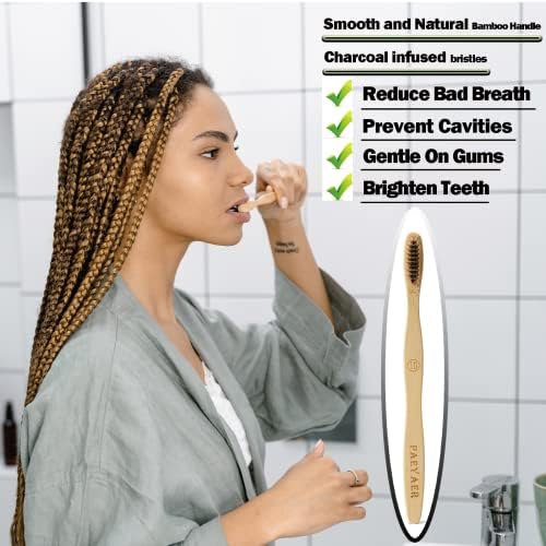20 Count Bamboo Toothbrushes (Soft+Medium), Natural Wood Toothbrushes Bulk, Eco-Friendly, BPA Free, Biodegradable & Compostable Charcoal Wooden - Reusable Travel Toothbrushes - Image 7