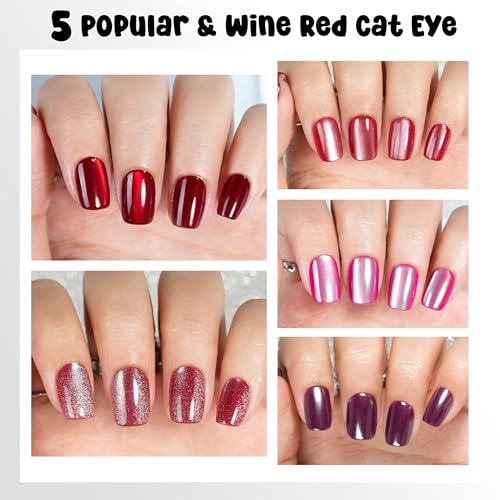 Cat Eye Press on Nails Red - 5 Styles Christmas Press on Nails Short Square, Soft Gel x Coat Nails False Nails, Bt Art Box Press On Nails in 32 Sizes -160PCS Soft Gel Fake Nails Kit - Image 2