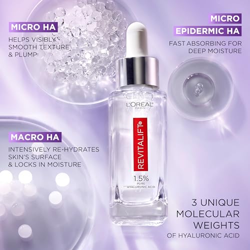 L'Oreal Paris Revitalift 1.5% Pure Hyaluronic Acid Face Serum, Hydrate & Reduce Wrinkles, Fragrance Free 1 oz - Image 4
