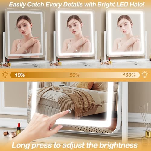 Makeup Vanity Mirror with Lights 15.2" Large LED Lighted Mirror, Hollywood Make Up Mirror with Lighting for Bedroom Tabletop, Smart Touch,Detachable 10X Magnification 360° Rotation, (White) - Image 5