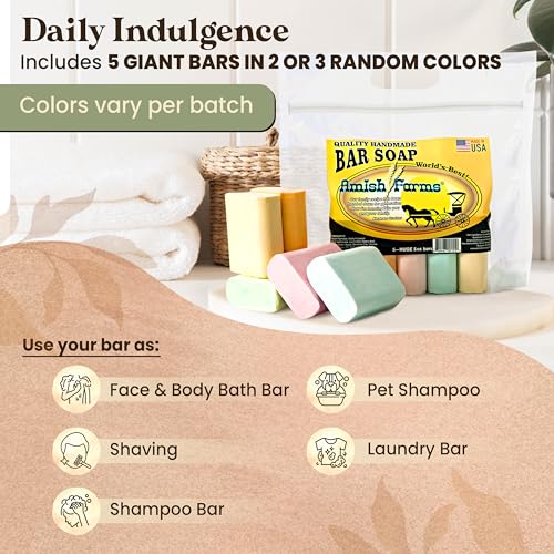 Amish Farms Bar Soap w/All Natural Bentonite Clay | Made in USA, Vegan Moisturizing for Sensitive Skin | Women & Mens Face & Body Bar Bath Soap for Shower | Clean Scent | 5oz Ea (5 Bars) - Image 3