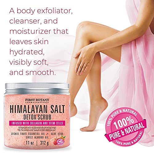 First Botany, Himalayan Salt Body Scrub with Collagen & Stem Cells, Natural Exfoliating Salt Scrub Body & Face Souffle helps with Moisturizing Skin, Acne, Cellulite, Dead Skin Scars, Wrinkles, 11 oz - Image 3