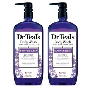 Dr Teal's Body Wash with Pure Epsom Salt, Soothe & Sleep with Lavender, 24 fl oz (Pack of 2) (Packaging May Vary)