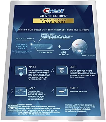 Crest 3D Whitestrips Radiant Express Plus Light, Crest With LED Accelerator Light, Teeth Whitening Strip Kit, 40 Strips (20 Count Pack), Crest Teeth Whitening Strips with Light, Teeth Whitening Kit - Image 2