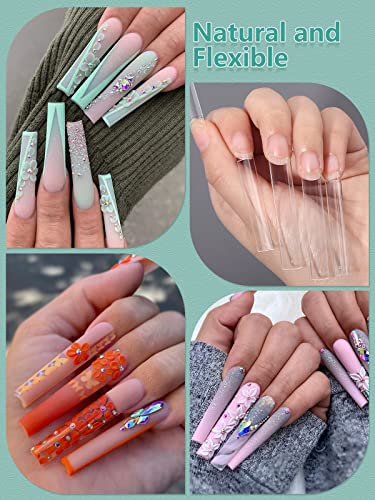 504 PCS No C Curve Clear Nail Tips for Acrylic Nails Professional, 3XL Extra Long, 12 Sizes Half Cover Straight Tapered Square French Fake Nail Tips for Nail Salons Home DIY - Image 2