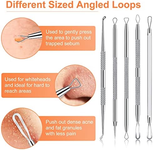 Pimple Popper Tool Kit, IUMAKEVP 15 PCS Professional Stainless Steel Blackhead Remover Comedone Extractor Tools for Removing Zit on Face - Acne Removal Kit with Metal Case (Silver) - Image 4