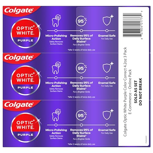 Colgate Optic White Purple Toothpaste for Teeth Whitening, Teeth Whitening Toothpaste with Fluoride, Helps Remove Surface Stains and Polishes Teeth, Enamel-Safe for Daily Use, Mint, 3 Pack, 4.2 oz - Image 8