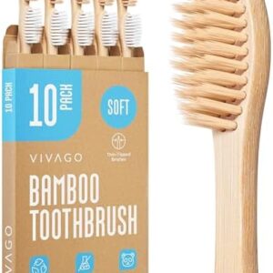 Bamboo Toothbrushes 10 Pack - BPA Free Soft Bristles Toothbrushes for Adults, Eco-Friendly, Biodegradable & Compostable Natural Wooden Toothbrush