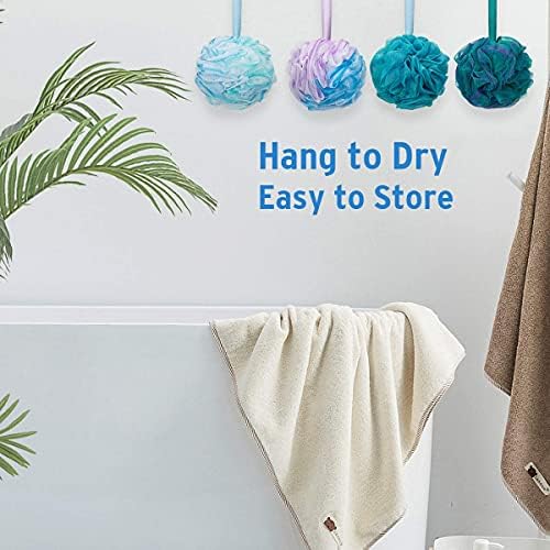 Bath Shower Loofah Sponge 60g Bath Mesh Pouf Shower Ball Body Scrubber Exfoliating Bath Sponge for Women and Men, Set of 4, Flower - Image 5