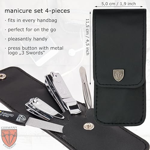 3 Swords Germany - Brand Quality 4 Piece Manicure Pedicure Grooming kit Set for Professional Finger & Toe Nail Care Tweezers File Clipper Fashion Leather case in Gift Box, Made by 3 Swords (77211) - Image 4