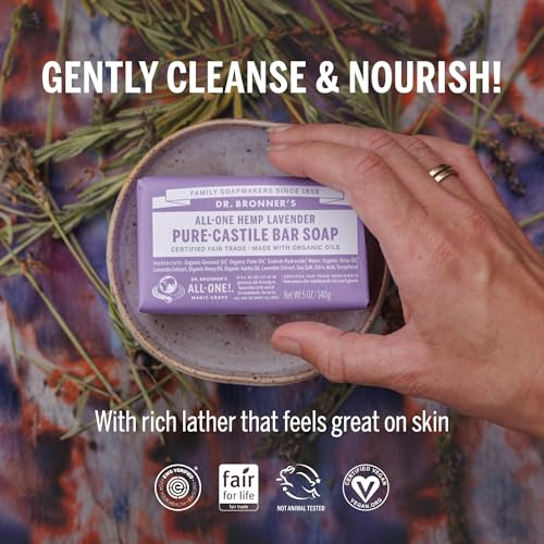 Dr. Bronner's Pure-Castile Bar Soap - Made with Regenerative Certified Organic Oils - For Face, Body, Hair- Gentle on Sensitive Skin - All Natural Soap Bar for Men & Women - Lavender, 2 pack, 32oz - Image 4