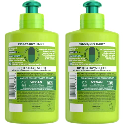 Garnier Fructis Sleek & Shine Leave-In Conditioning Cream for Frizzy, Dry Hair, Plant Keratin + Argan Oil, 10.2 Fl Oz, 2 Count (Packaging May Vary) - Image 2