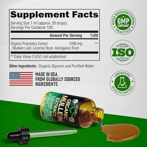 Mullein Drops for Lungs - USDA Organic Liquid - Mullein Leaf Extract Supplement - Made in USA - Lung & Bronchial Cleanse for Smokers - Respiratory Health Support - As Tincture, Tea, Pills - 4 fl oz - Image 5