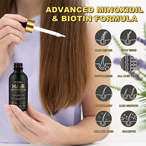 5% Minoxidil for Men and Women Hair Growth Oil, Biotin Serum, Hair Regrowth Treatment for Scalp Hair Loss, Natural, for Thicker Longer Fuller Healthier Hair 2.02 oz - Image 4