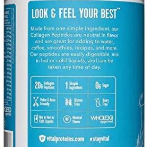 Vital Proteins Natural Whole Nutrition Collagen Peptides – Pasture Raised, Grass Fed, Paleo Friendly, Gluten Free, Single Ingredient – 24 Ounce