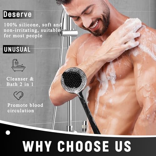 VWMYQ Silicone Back Scrubber for Shower, 17in Lengthen Long Handle Body Brush, Double Sided Shower Brush for Shower Exfoliating and Massage Can Produce Rich Foam, Long Handle Back Scrubber for Men - Image 2