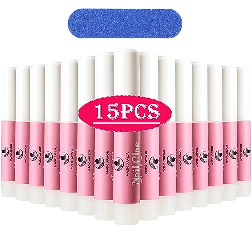 Nail Glue,15 PCS Nail Glue for Acrylic Nails,Nail Tip Glue Professional Nail Glue False Nail Tips Glue for Broken Nails Adhesive Super Bond for Press on Nails Glues Adhesive for Fake Nails Tips Glues