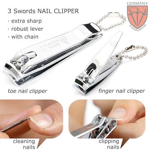 3 Swords Germany - Brand Quality 4 Piece Manicure Pedicure Grooming kit Set for Professional Finger & Toe Nail Care Tweezers File Clipper Fashion Leather case in Gift Box, Made by 3 Swords (77211) - Image 2