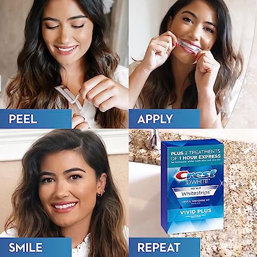 Crest 3DWhitestrips Vivid Plus Whitestrips 3D White, 10 Treatments + 1 Hour Express 2 Treatments Teeth Whitening Kit, 8 Levels Whiter, Crest Teeth Whitening Strips - Image 2