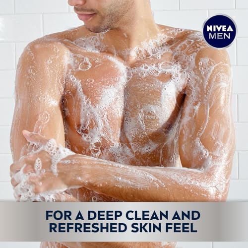 NIVEA MEN DEEP Active Clean Charcoal Body Wash, Exfoliating Body Wash for Men with Natural Charcoal, 3 Pack of 16.9 Fl Oz Bottles - Image 5