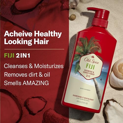 Old Spice Fiji 2-in-1 Shampoo and Conditioner Set for Men, Coconut & Tropical Wood Scent, Get Up To 80% Fuller-Looking Hair, Barbershop Quality, Fresh & Clean Hair, 21.9 Fl Oz Each, 2 Pack - Image 2