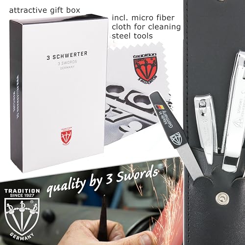 3 Swords Germany - Brand Quality 4 Piece Manicure Pedicure Grooming kit Set for Professional Finger & Toe Nail Care Tweezers File Clipper Fashion Leather case in Gift Box, Made by 3 Swords (77211) - Image 5