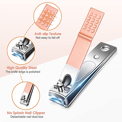 Manicure Pedicure Set Stainless Steel Nail Clippers Personal Nail Clipping Tools Portable Travel Grooming Kit with Snap-shut Case, Rose Gold - Image 3