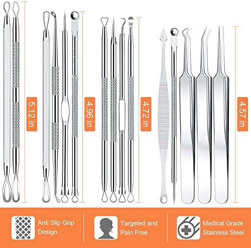 Pimple Popper Tool Kit, IUMAKEVP 15 PCS Professional Stainless Steel Blackhead Remover Comedone Extractor Tools for Removing Zit on Face - Acne Removal Kit with Metal Case (Silver) - Image 8