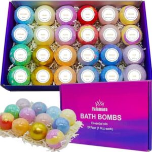 Bath Bombs, 24 pcs Handmade Bath Bombs Gift Set, Natural & Organic Essential Oil Bubble Bath, Bath Bombs Gift Set for Women and Girls