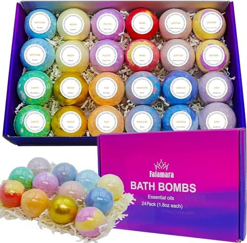 Bath Bombs, 24 pcs Handmade Bath Bombs Gift Set, Natural & Organic Essential Oil Bubble Bath, Bath Bombs Gift Set for Women and Girls