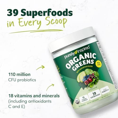 Purely Inspired Organic Green Powder Smoothie Mix, Unflavored (24 Servings) - Probiotics for Digestive Health with Spirulina & Chlorella for Gut Health - Vegan & Gluten-Free - Image 2