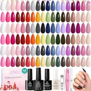 beetles Gel Polish 44 PCS Gel Nail Polish Set-36 Colors Gel Polish Set Base Coat Glossy Matte & Glitter Top Coat Colorful Muse Collection Nude White Pink Red Blue Gel Gifts for Women