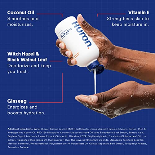Huron Men’s Moisturizing Body Wash – Crisp & Invigorating Scent of Citrus, Eucalyptus, Mint, & Aromatic Greens - Made With Coconut Oil, Vitamin E & Witch Hazel – Vegan, Cruelty-Free - 12.2 fl oz - Image 3